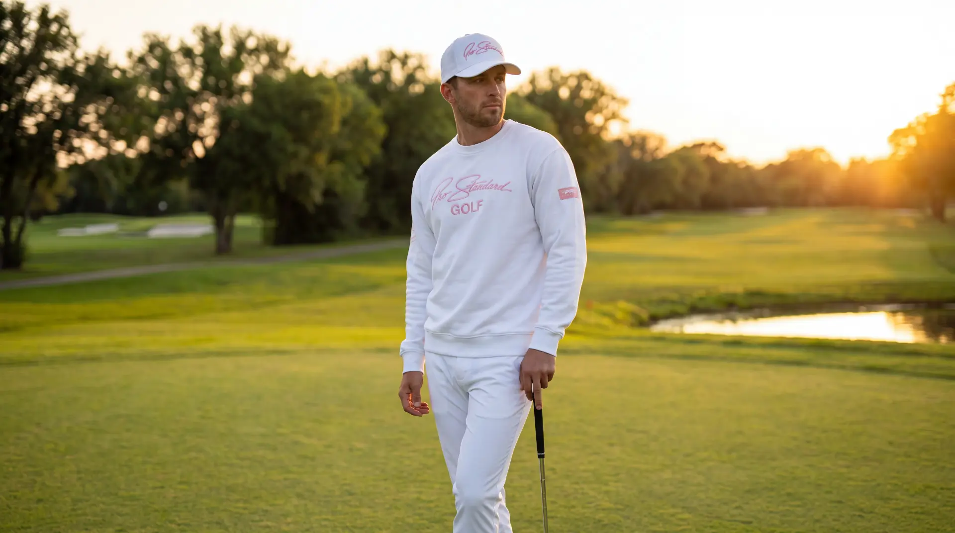 Model in Pro Standard golf apparel on the course